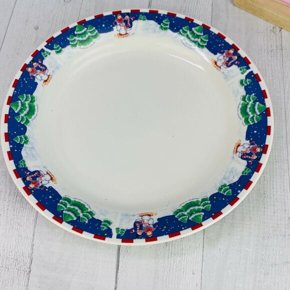 Oneida SLEIGH RIDE  Red Checks Trees Stoneware Christmas Dinner Plates Set of 3 - Picture 6 of 9